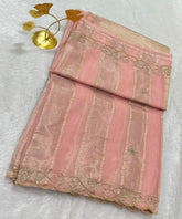 Organza silk saree with hand embroidery Dusty Rose Pink Shade | Glow & Glitter Boutique