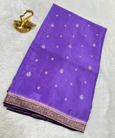 Banaras crepe silk saree Lavender & Deep Purple Thin Border | Glow & Glitter Boutique