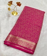 Premium Brocade crepe silk saree Onion Pink Shade With Gold Zari Border | Glow & Glitter Boutique