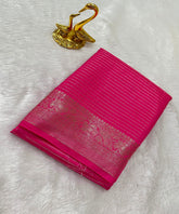 Semi tussar silk Saree Rani Pink shade With Gold Zari Border | Glow & Glitter Boutique
