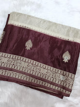 Ivory Royale Brown Border Crepe Saree | Glow & Glitter Boutique
