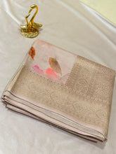 Banaras digital silk saree Chikoo Beige Floral | Glow & Glitter Boutique