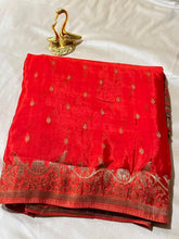 Banaras Crepe silk saree Burnt Orange Color | Glow & Glitter Boutique