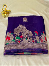 Matka Tussar Silk Purple Shade with Gold Zari & Multicolor Border | Glow & Glitter Boutique