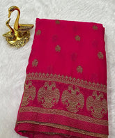 Banaras Georgette silk with blouse Meganta pink Shade | Glow & Glitter Boutique