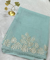 Organza silk saree with full embroidery Ice Blue Shade | Glow & Glitter Boutique