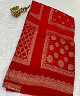 Tussar silk saree Red Shade With Gold Zari | Glow & Glitter Boutique