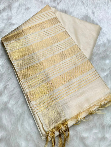 Premium Kerala Kasavu Onam Saree with Rhombus Zari Border | Glow & Glitter Boutique
