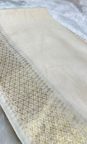 Premium Kerala Kasavu Onam Saree with Rhombus Zari Border | Glow & Glitter Boutique