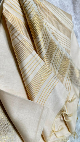Premium Kerala Kasavu Onam Saree with Rhombus Zari Border | Glow & Glitter Boutique