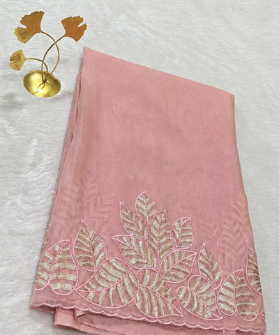 Organza silk saree with full embroidery Baby Pink Shade | Glow & Glitter Boutique