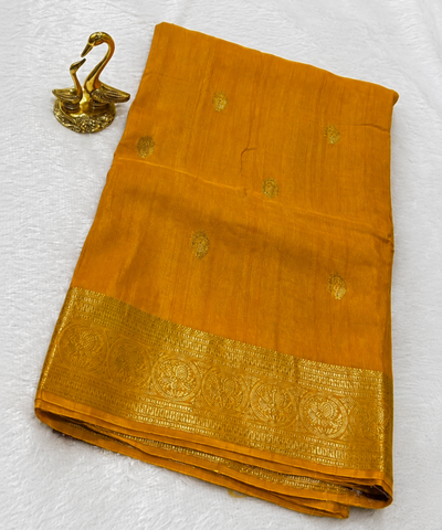 Vintage style viscose silk saree Golden Yellow Shade | Glow & Glitter Boutique