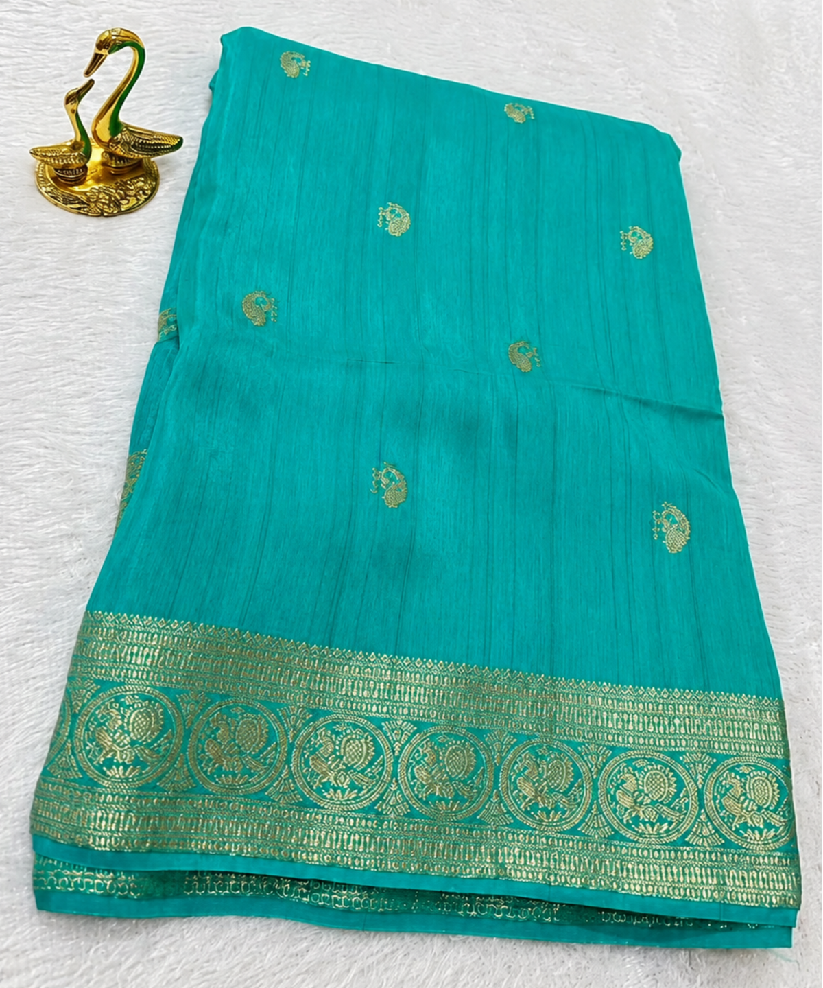Vintage style viscose silk saree Deep Aqua Blue Shade | Glow & Glitter Boutique