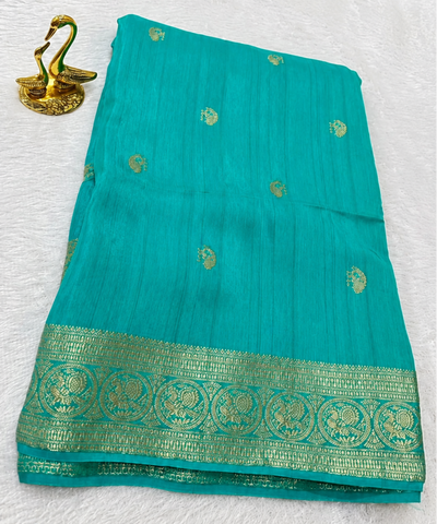 Vintage style viscose silk saree Deep Aqua Blue Shade | Glow & Glitter Boutique