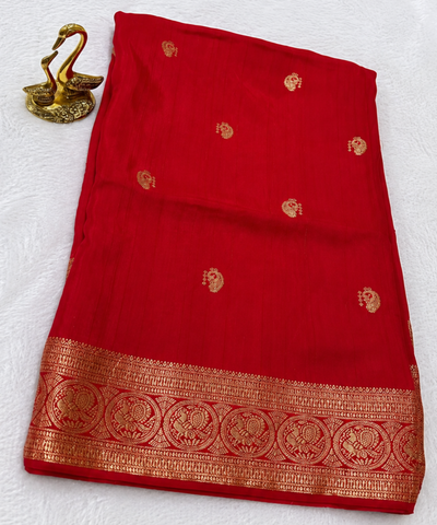 Vintage style viscose silk saree Red  Shade | Glow & Glitter Boutique