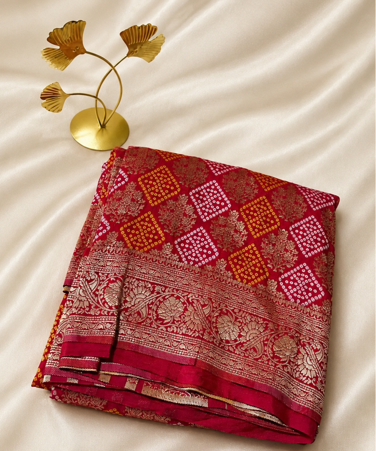 Banaras silk saree Red with Antique Gold Zari | Glow & Glitter Boutique