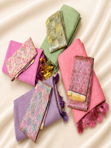 Linen Silk saree with designer blouse Lavender mix Pink Color Shade | Glow & Glitter Boutique