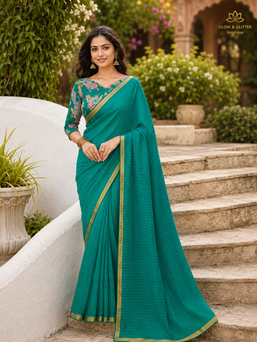 Teal Grace Designer Saree | Glow & Glitter Boutique