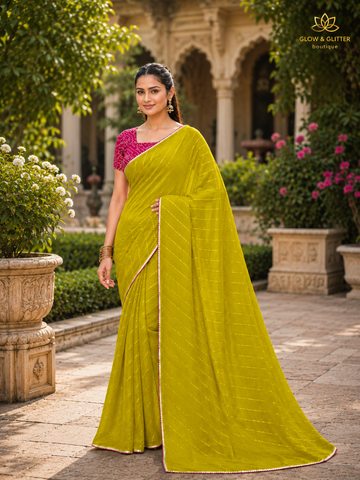 Golden Mustard Designer Saree | Glow & Glitter Boutique