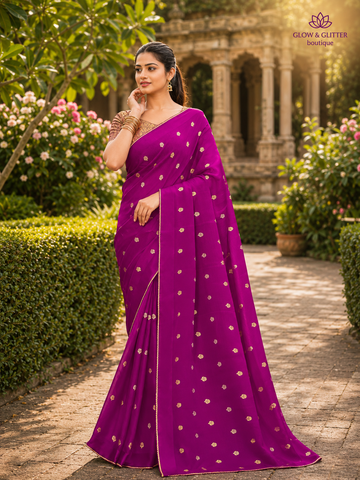 Rani Magenta Gold Butta Designer Saree | Glow & Glitter Boutique