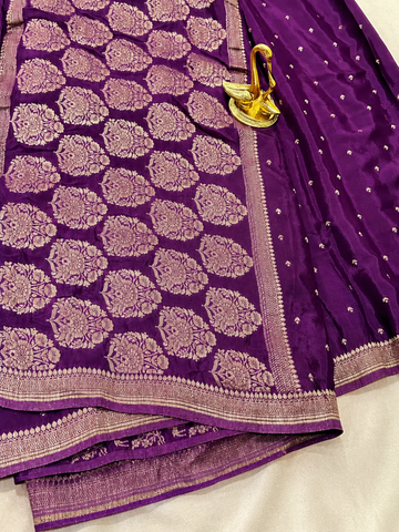 Banaras Crepe silk saree Wine Color | Glow & Glitter Boutique