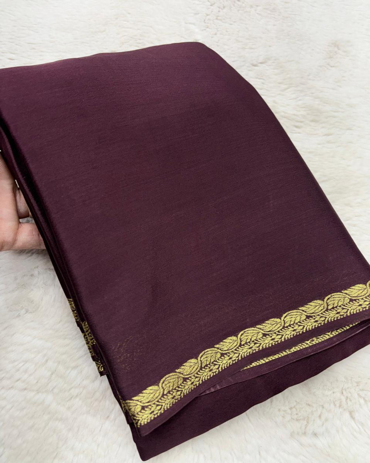Premium Mysore premium crepe brown shade ksic border with Banaras butti blouse | Glow & Glitter Boutique