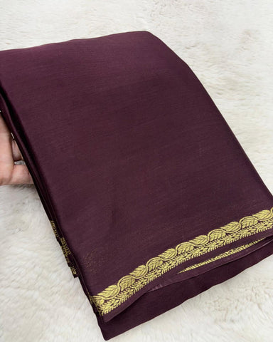 Premium Mysore premium crepe brown shade ksic border with Banaras butti blouse | Glow & Glitter Boutique
