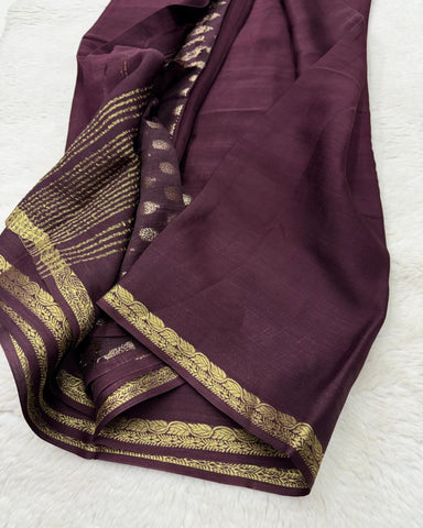 Premium Mysore premium crepe brown shade ksic border with Banaras butti blouse | Glow & Glitter Boutique