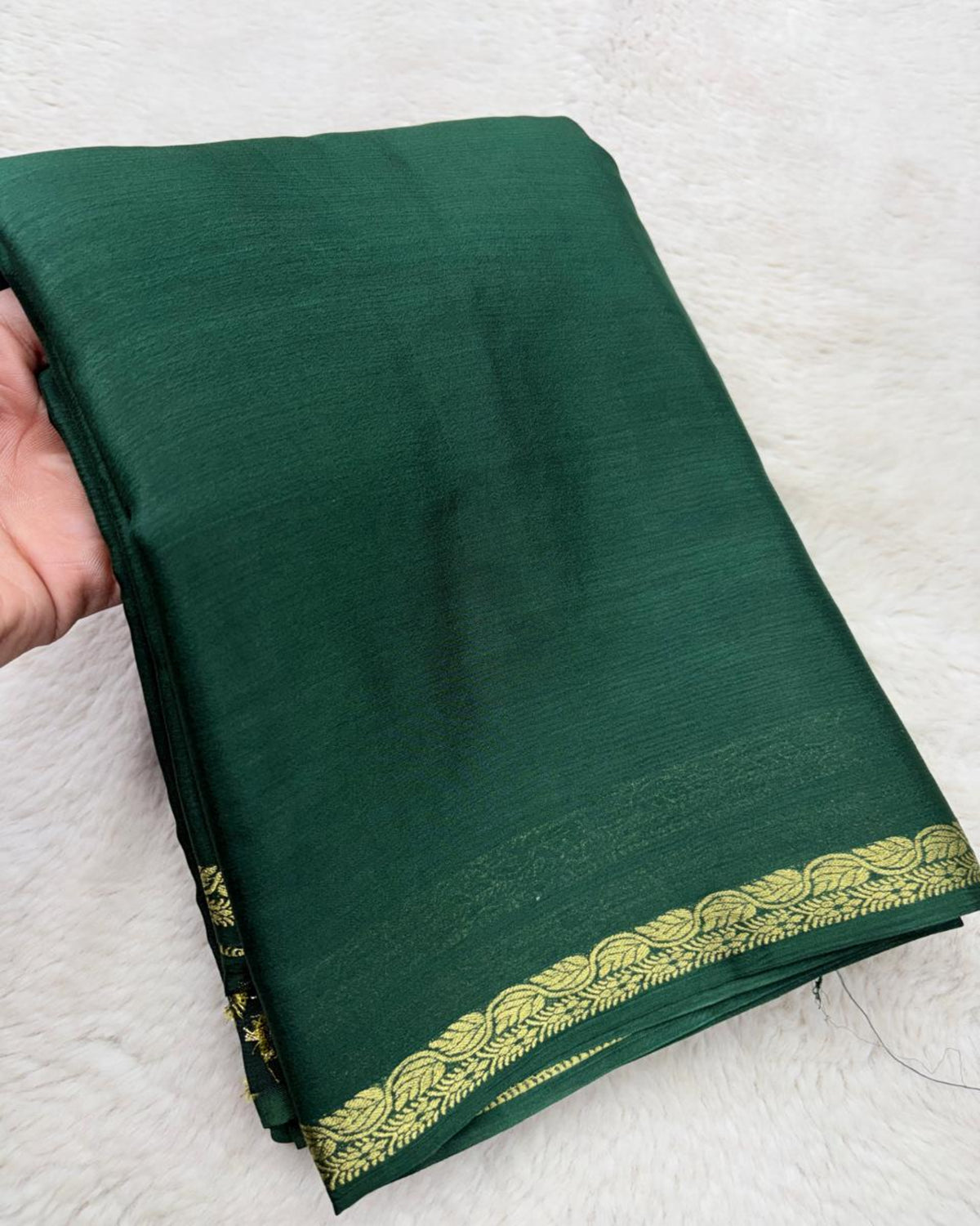 Premium Mysore premium crepe Green shade ksic border with Banaras butti blouse | Glow & Glitter Boutique