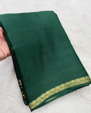 Premium Mysore premium crepe Green shade ksic border with Banaras butti blouse | Glow & Glitter Boutique