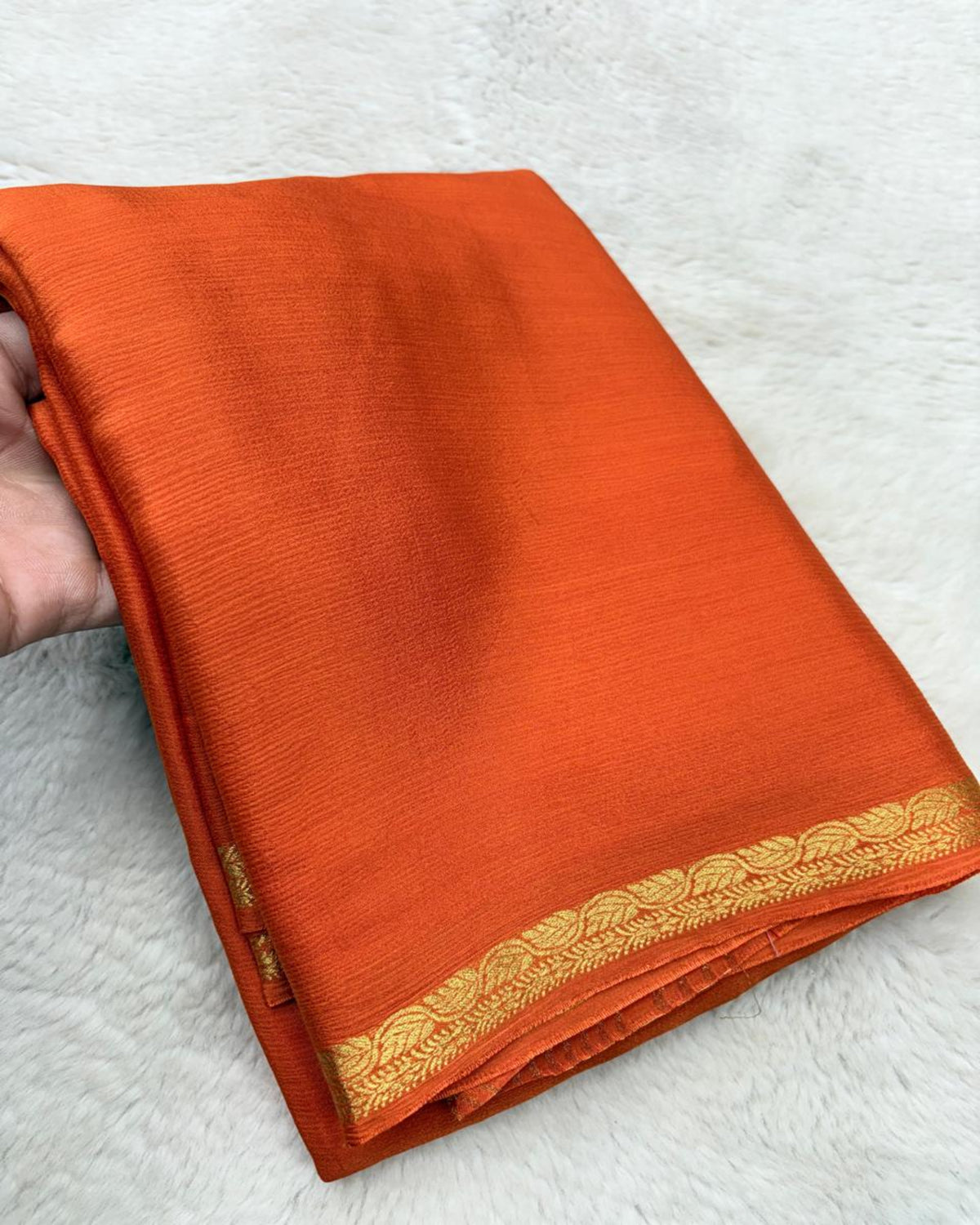 Premium Mysore premium crepe silk Orange Saree ksic border with Banaras butti blouse | Glow & Glitter Boutique