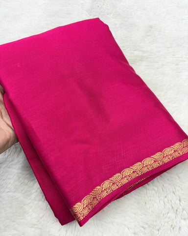 Premium Mysore premium crepe silk Pink saree Ksic border with Banaras butti blouse | Glow & Glitter Boutique