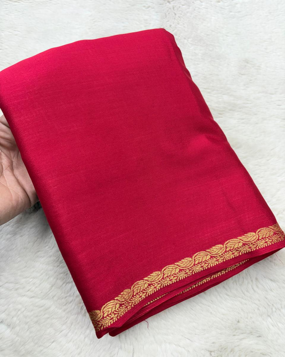 Premium Mysore premium crepe silk red saree ksic border with Banaras butti blouse | Glow & Glitter Boutique