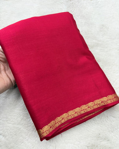 Premium Mysore premium crepe silk red saree ksic border with Banaras butti blouse | Glow & Glitter Boutique