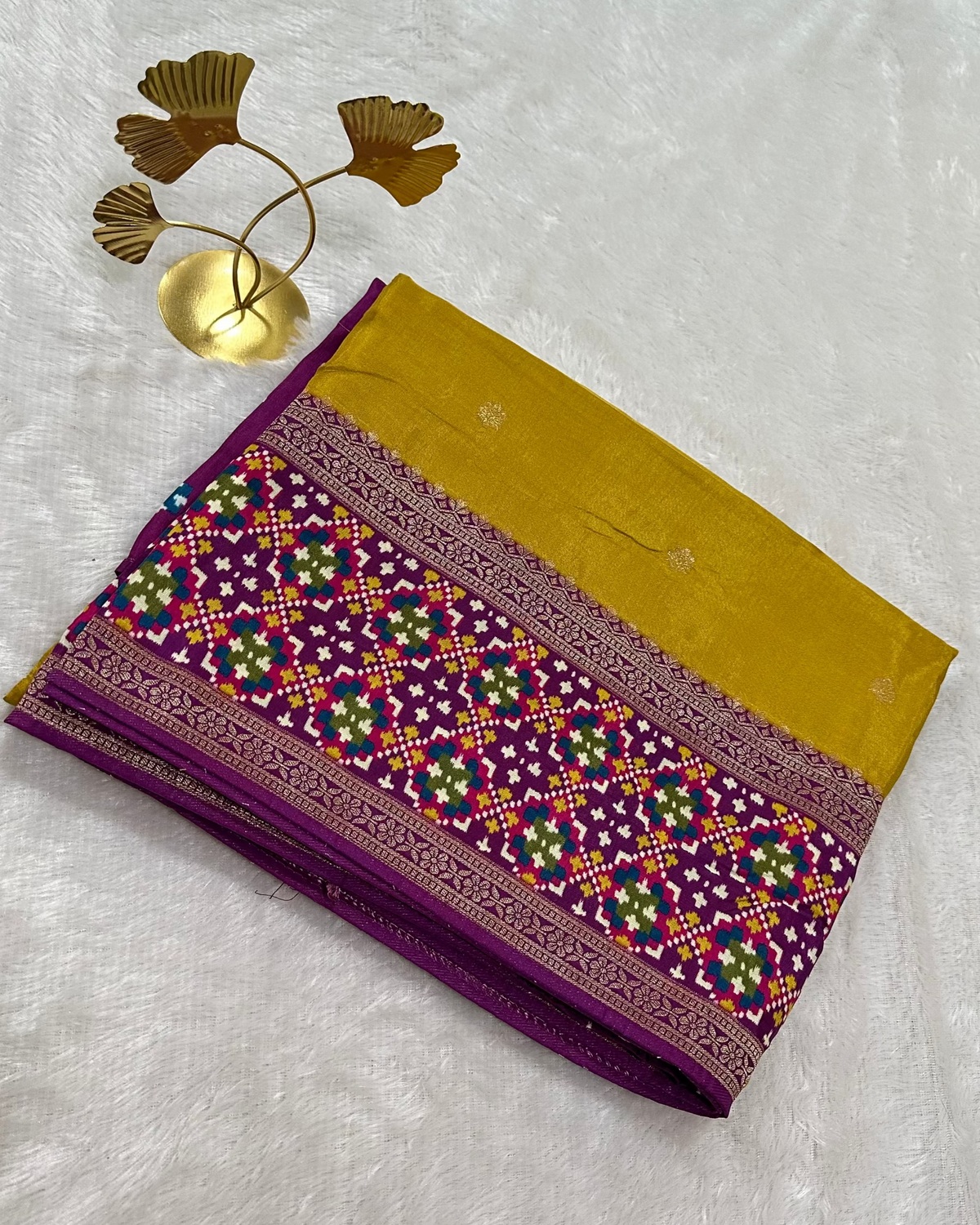 Banaras silk saree Mustrad Yellow rajKot Patolabentex Border | Glow & Glitter Boutique