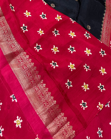 Banaras silk saree Jet Black rajKot Patolabentex Border | Glow & Glitter Boutique