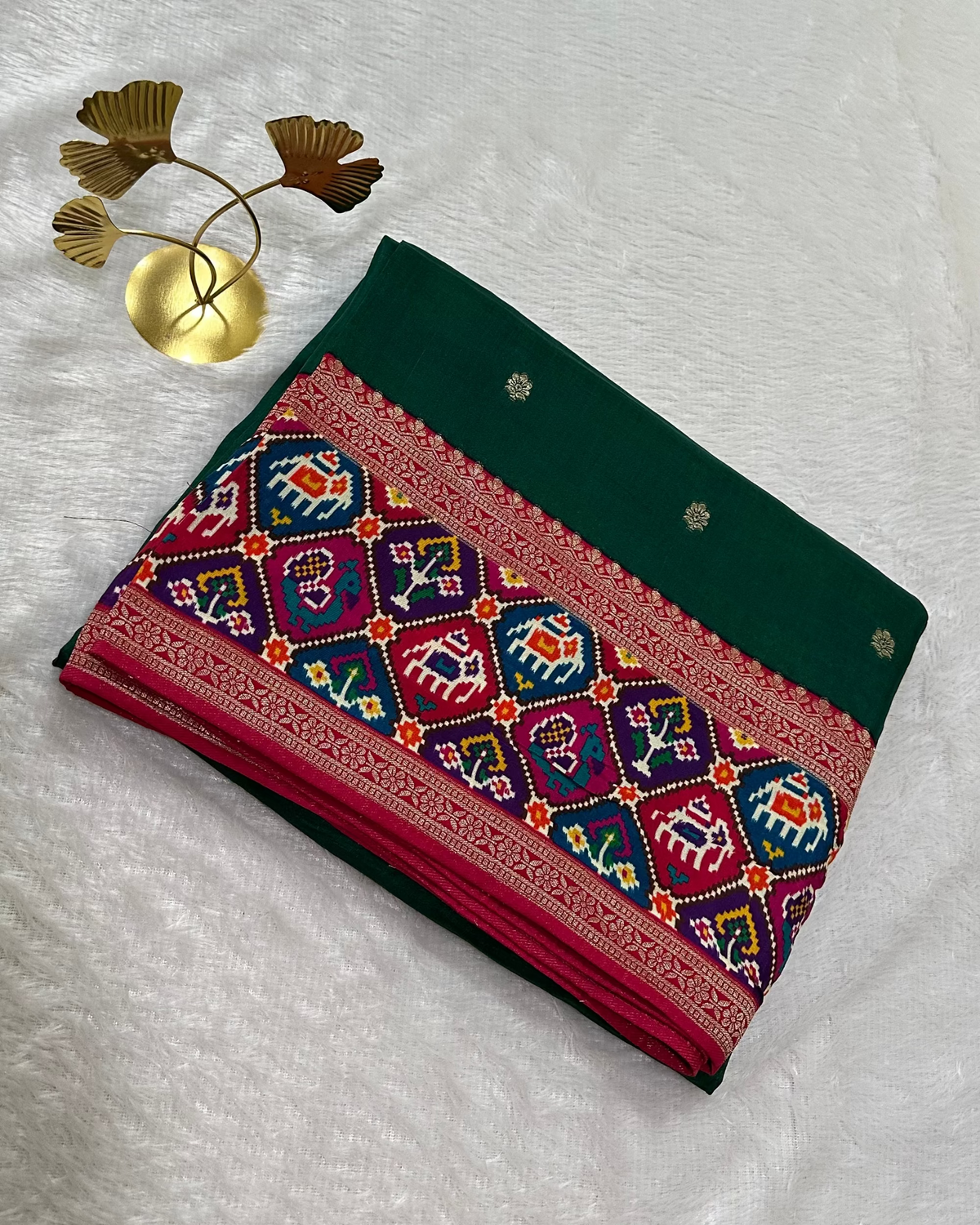 Banaras silk saree Bottle Green rajKot Patolabentex Border | Glow & Glitter Boutique
