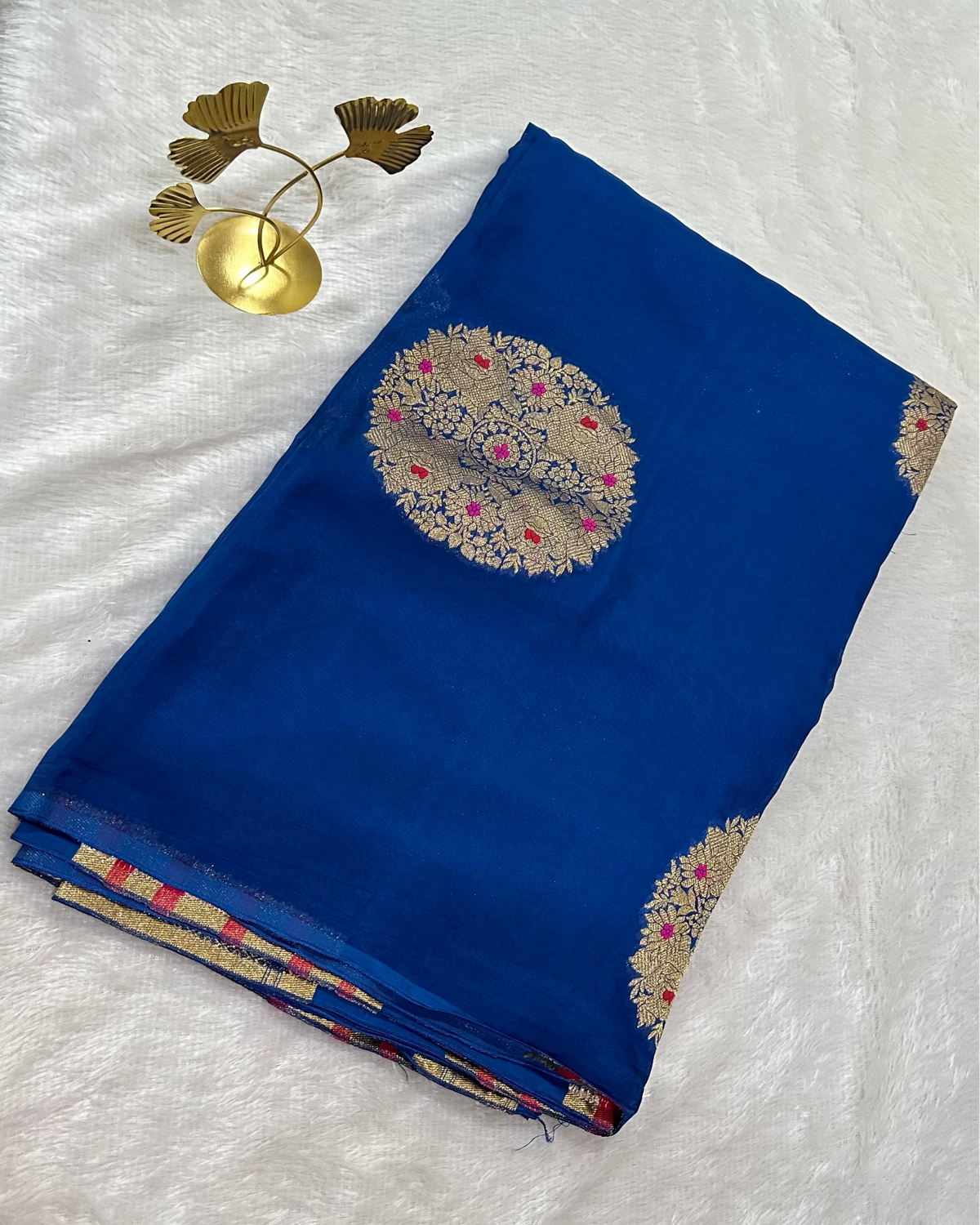 Premium Kora organza silk saree Royal Blue Shade Border less | Glow & Glitter Boutique
