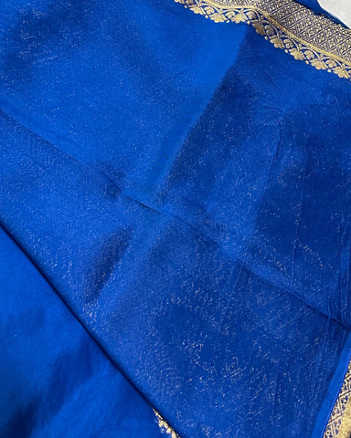 Premium Kora organza silk saree Royal Blue Shade Border less | Glow & Glitter Boutique