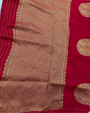 Premium Kora organza silk saree Red Shade Border less | Glow & Glitter Boutique