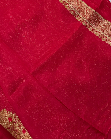 Premium Kora organza silk saree Red Shade Border less | Glow & Glitter Boutique