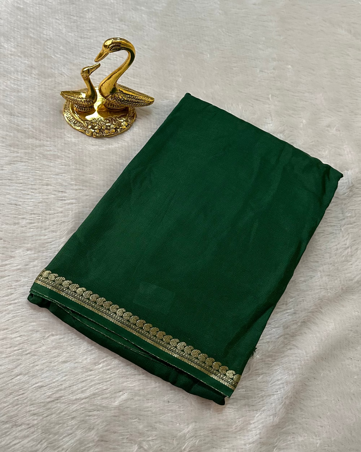 Viscose silk saree Deep Green Shade with Thin Mango Design Border | Glow & Glitter Boutique