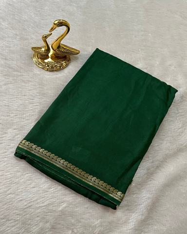 Viscose silk saree Deep Green Shade with Thin Mango Design Border | Glow & Glitter Boutique