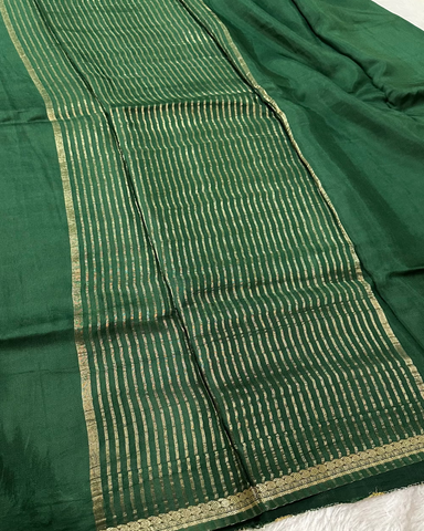 Viscose silk saree Deep Green Shade with Thin Mango Design Border | Glow & Glitter Boutique