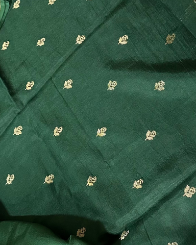 Viscose silk saree Deep Green Shade with Thin Mango Design Border | Glow & Glitter Boutique