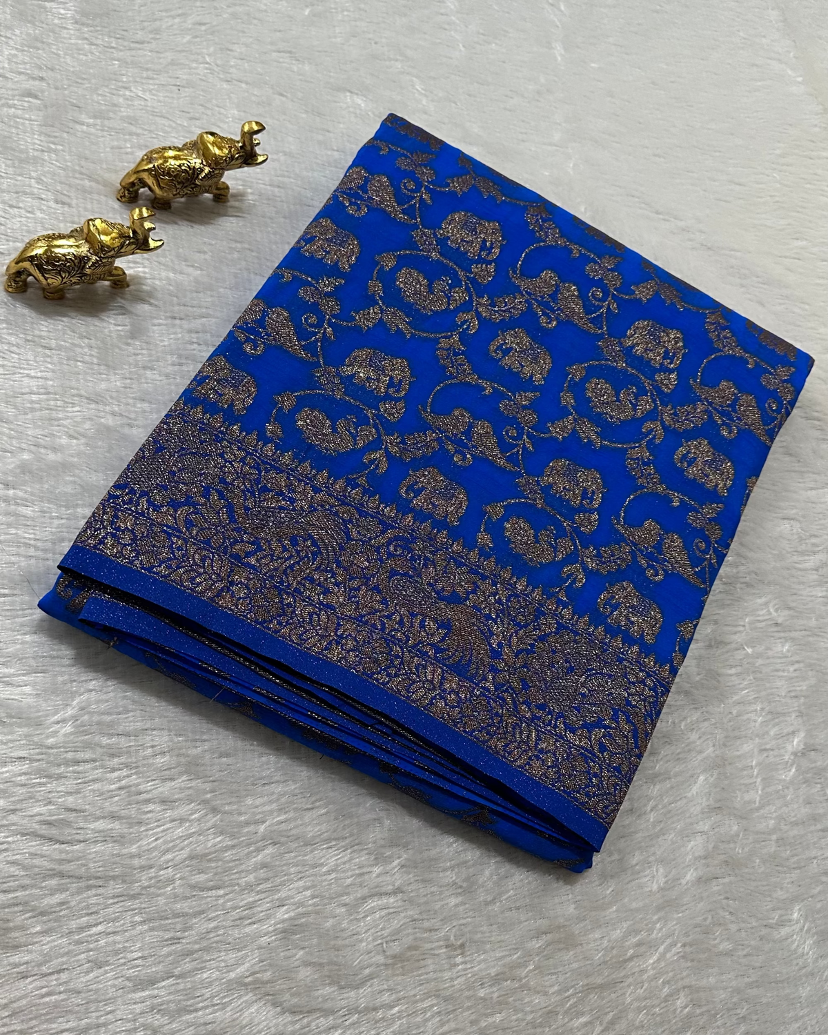 Banaras Georgette Ink Blue Elephant Zari Jaal Saree | Glow & Glitter Boutique