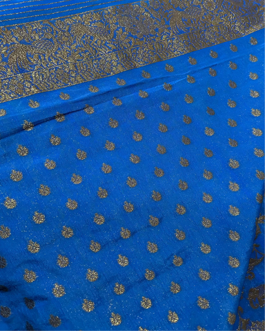 Banaras Georgette Ink Blue Elephant Zari Jaal Saree | Glow & Glitter Boutique