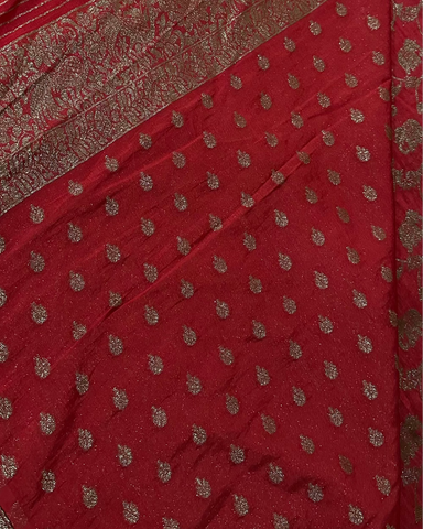 Banaras Georgette Deep Red Elephant Zari Jaal Saree | Glow & Glitter Boutique