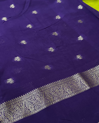 Assam silk saree Parrot Green With Purple Border | Glow & Glitter Boutique
