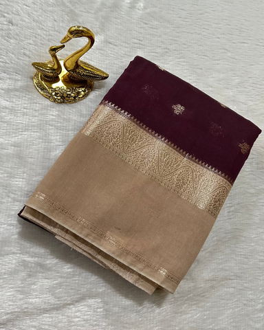 Assam silk saree Wine With Beige Border | Glow & Glitter Boutique